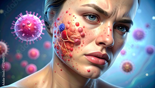 Woman with skin condition, viral illustration