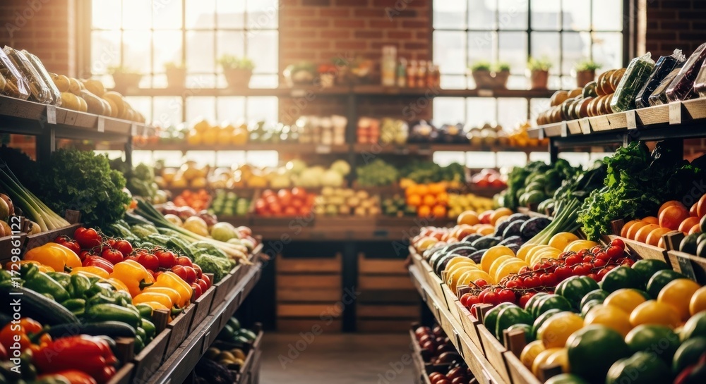 Fototapeta premium Vibrant grocery store interior with fresh produce