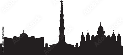 City Skyline Landmark Silhouette Building Architecture Travel Icon Illustration