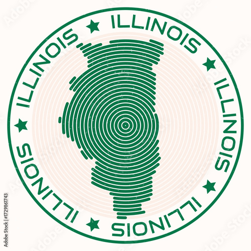 Illinois map with round title. State shape rings. Illinois text around the state boundary shape. Modern vector illustration.