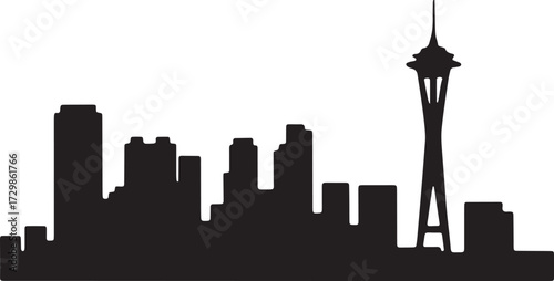 Silhouette Skyline of Seattle Washington State with Space Needle Vector Design