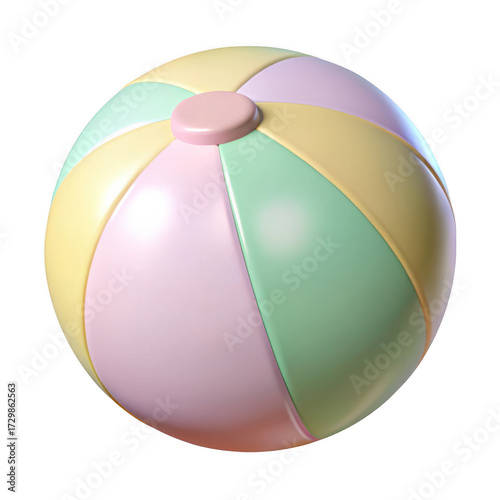 Colorful inflatable beach ball floating outdoors ready for summer fun recreation isolated on transparent background