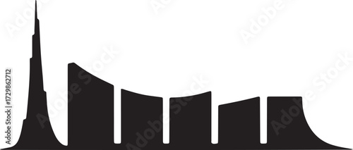 Abstract Dubai UAE Skyline Silhouette Vector Drawing Depicts Famous Landmarks
