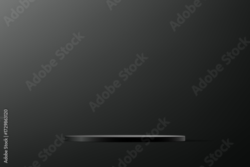 Abstract 3D Black cylinder pedestal podium background on black wall scene space for product display presentation, Stage showcase. Vector illustration.
