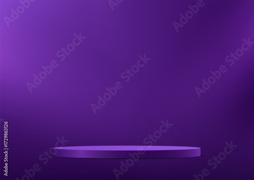 Abstract 3D purple cylinder pedestal podium background on Dark purple wall scene space for product display presentation, Stage showcase. Vector illustration.