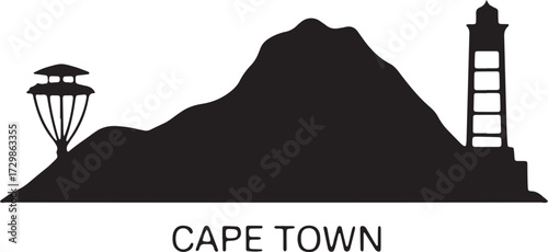 Cape Town Silhouette Black Vector Illustration South Africa Landmark Cityscape View