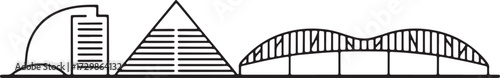 Outline Skyline of Memphis Tennessee with River Bridge and Famous Architecture