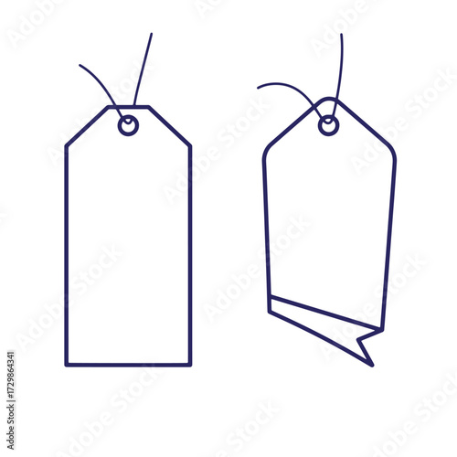 Simple line art illustration of two blank price tags for branding and advertising