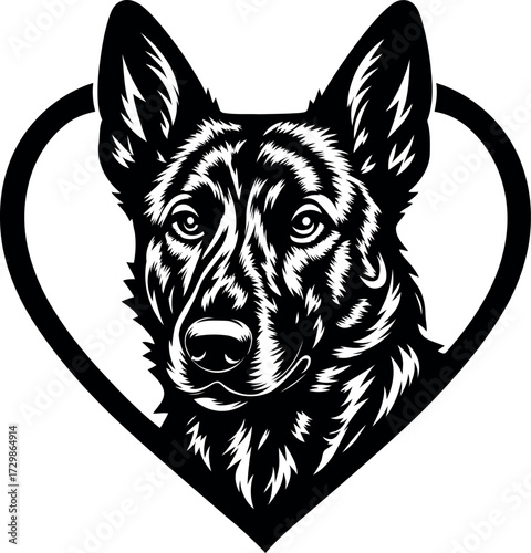 Dutch Shepherd in Heart Silhouette