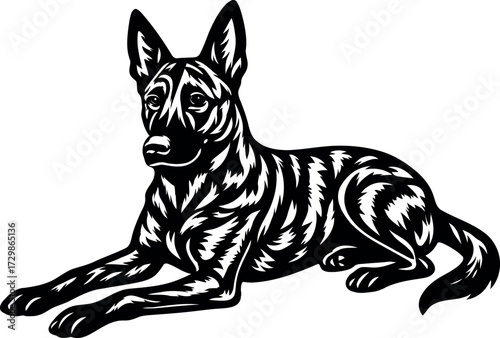 Dutch Shepherd Dog Illustration in Laying Pose