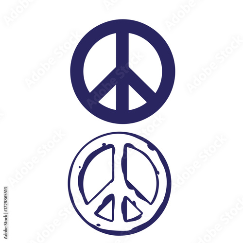 Two blue peace symbols design one clean and modern and another with vintage grunge effect