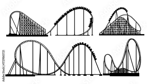 Thrilling Roller Coaster Silhouette Illustration for Amusement Park Designs
