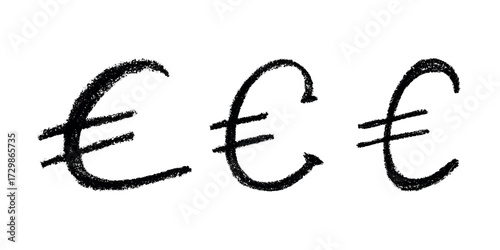 Set of hand drawn euro currency symbol. Brush stroke doodle. Single element for design