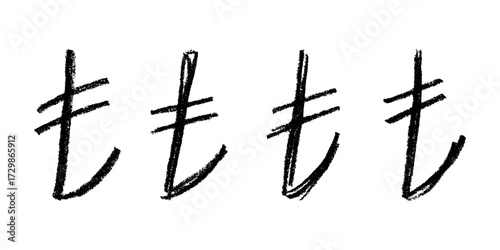 Set of hand drawn turkish lira currency symbol. Brush stroke doodle. Single element for design