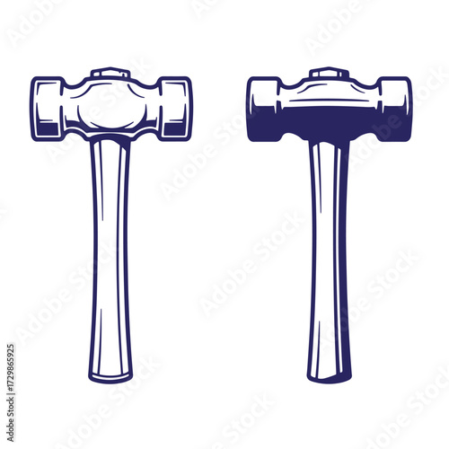 Two detailed hammer illustrations in a vintage style with a classic line art appearance