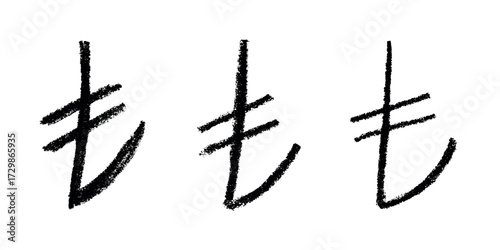 Set of hand drawn turkish lira currency symbol. Brush stroke doodle. Single element for design