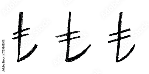 Set of hand drawn turkish lira currency symbol. Brush stroke doodle. Single element for design