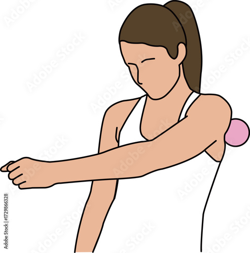 Massage Ball Exercise Series – Woman Using Massage Ball on Shoulder Illustration