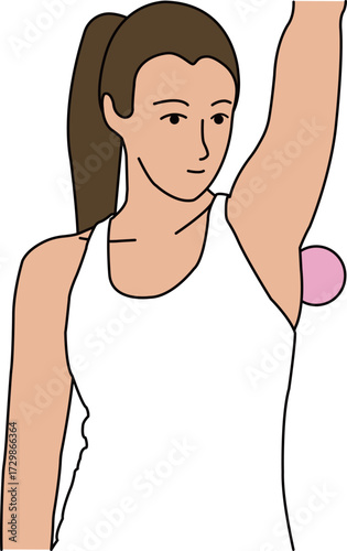 Massage Ball Exercise Series – Woman Using Massage Ball on Underarm Muscles Illustration