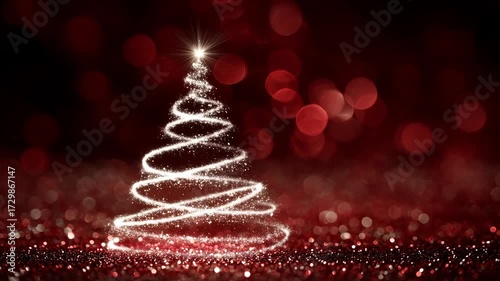 A sparkling Christmas tree outline shines against a vibrant red backdrop, symbolizing joy, celebration, and the festive spirit of the holiday season.