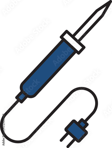 Electric soldering iron icon with power cord