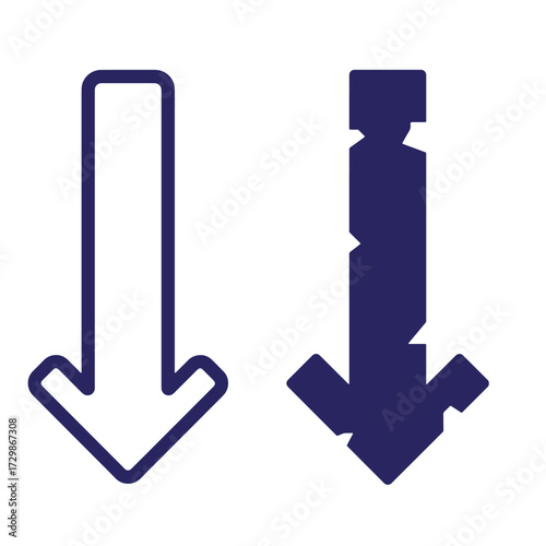 Two modern downward arrows in vector design representing direction and navigation