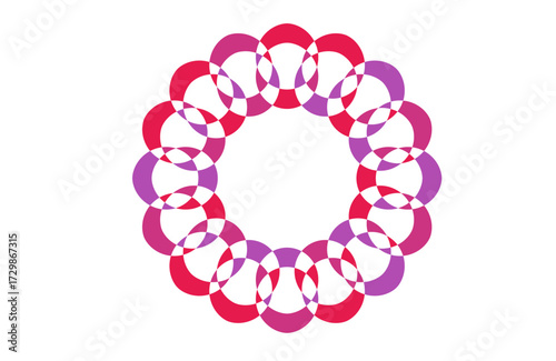 Hypnotic Intricate Mandala Circle of Interlocking Red and Purple Rings, Abstract Geometric Symmetrical Pattern, Decorative Loop Design for Wall Art, Seamless Laser Cut, Cricut SVG, and Digital Artwork