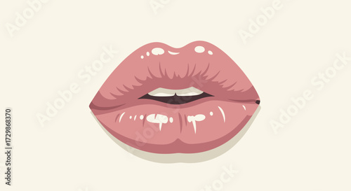 Glossy Pink Lips Illustration A Detailed CloseUp.