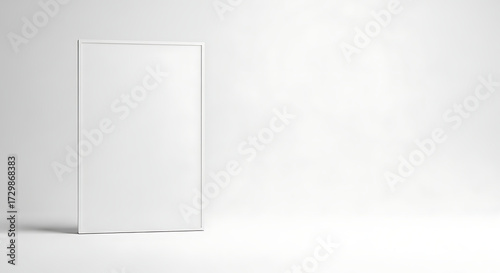 White Blank Rectangular Frame Standing Upright on Minimalist White Background