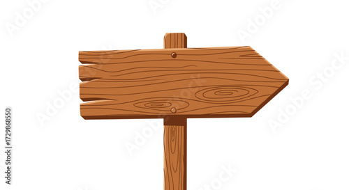 Old rustic wooden arrow sign on a post isolated.