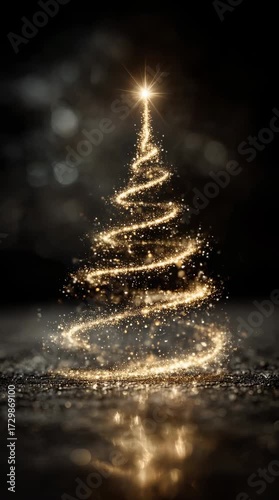 A beautifully crafted glowing Christmas tree made of light is set against a dark background, creating a magical and festive atmosphere perfect for holiday celebrations.