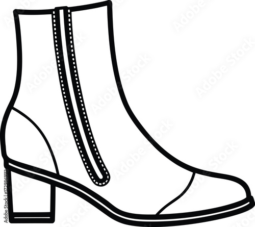 ankle boots with zipper line art on transparent background