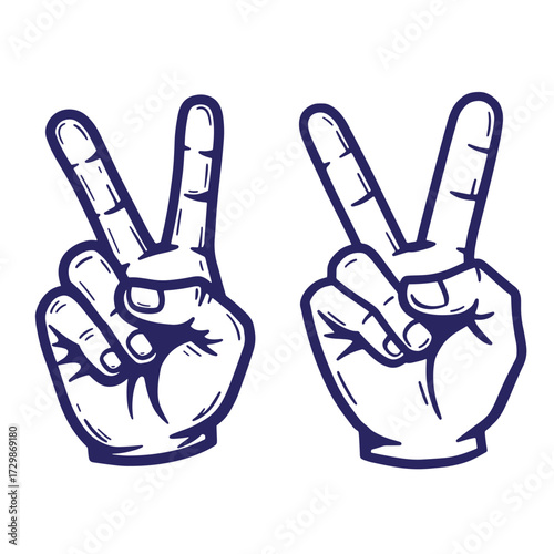 Vector illustration of two hands making peace sign gesture in a detailed outline style