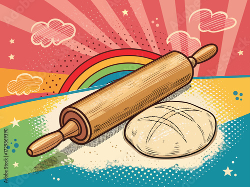 Featuring Bold Rolling Pin And Bread Dough Elegant Premium Digital Asset