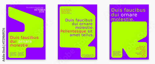 Bold Geometric Abstract Art Posters in Purple and Lime Green for Modern Design