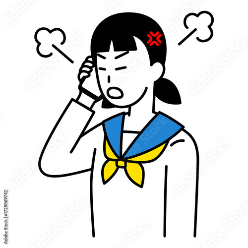 スマートフォンでの通話で怒る女子学生