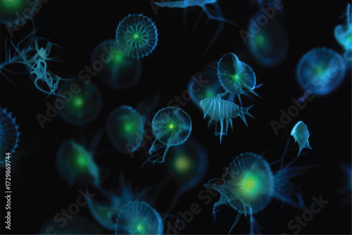 Bioluminescent Jellyfish in Dark Water glowing light