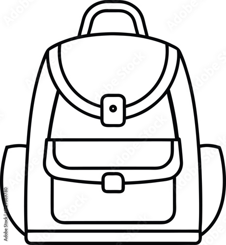 backpack with slim profile line art on transparent background