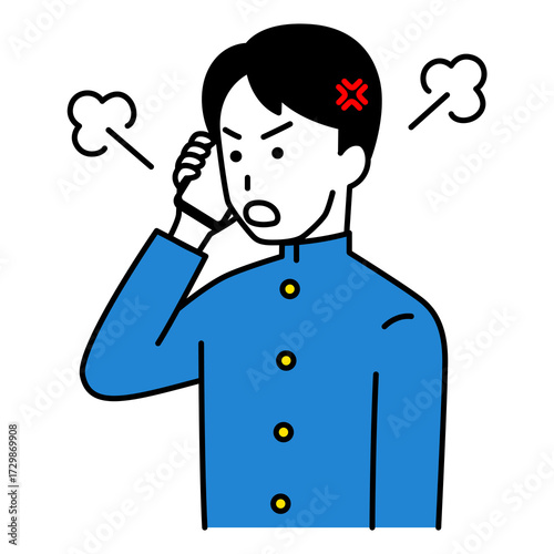 スマートフォンでの通話で怒る男子学生