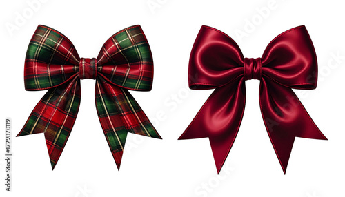  Festive Plaid Bow and Elegant Satin Bow, isolated on transparent background