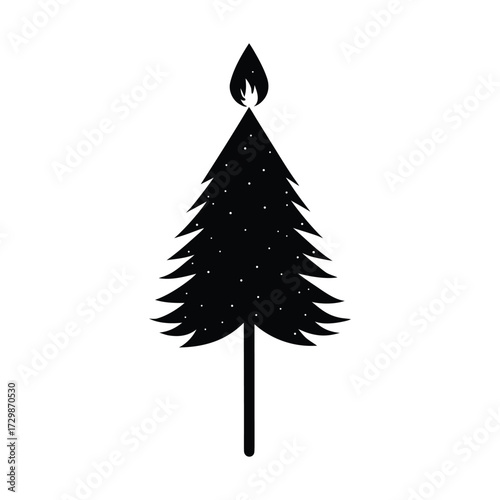 Matchstick Flame Silhouette of a Christmas Tree