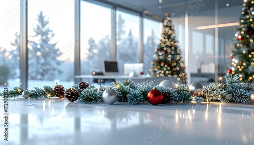 Modern Christmas Decor in Stylish Office Workspace with Pine Accents