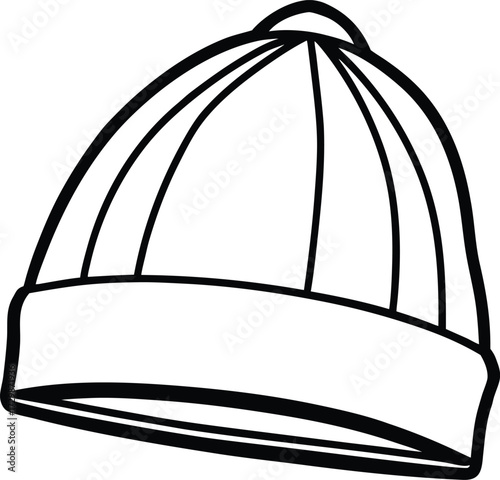 beanie hat with folded edge line art on transparent background