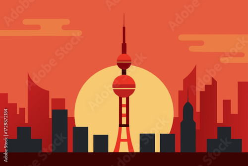 shanghai skyline at sunset