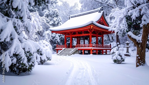 Wallpaper Mural 雪に覆われた静かな神社の冬景色  Torontodigital.ca