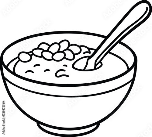bowl of cereal with spoon line art on transparent background