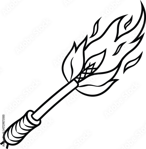 burning sage stick line art on transparent background