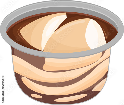 A delicious serving of traditional Asian silken tofu pudding, a sweet soy bean curd dessert known as tau fu fa, in a cup with syrup, vector Illustration