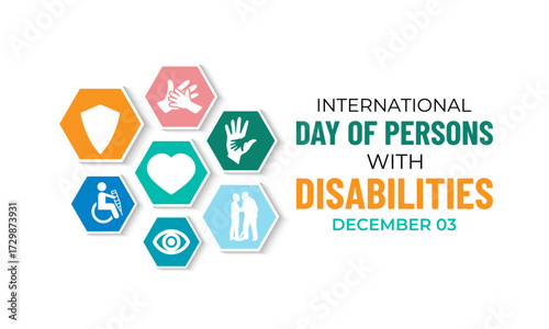 International Day of Persons with Disabilities, observed on December 3. Promotes disability rights, inclusion, accessibility. Banner poster, flyer and background design template. Vector illustration.