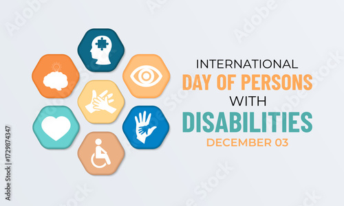 International Day of Persons with Disabilities, observed on December 3. Promotes disability rights, inclusion, accessibility. Banner poster, flyer and background design template. Vector illustration.